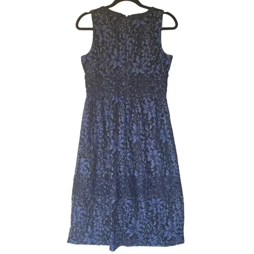 Karl Lagerfeld Cocktail Shift Dress Size 4 Blue & Black Lace Back Zip V-Neck - Picture 2 of 9